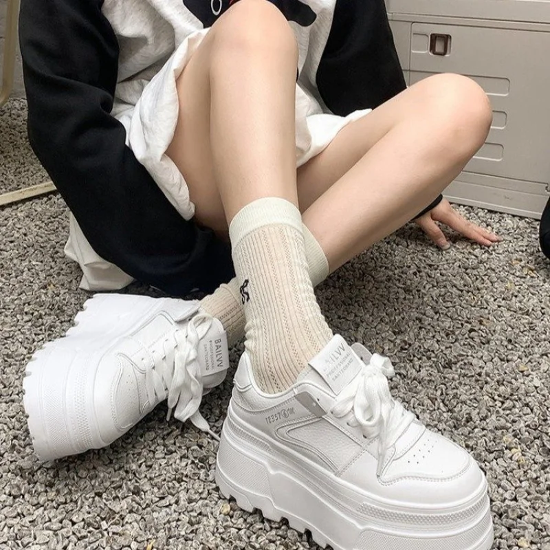 Korean Style Platform Thick Bottom Heightening White Sneakers Autumn Winter New Small Size Casual Sports Flat Shoes