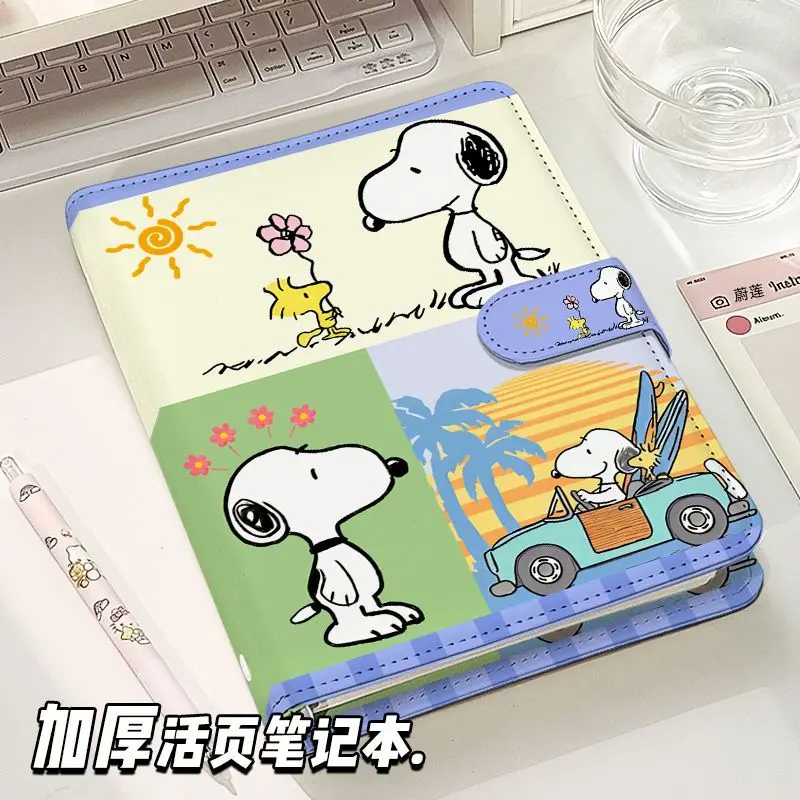 Anime Kawaii Snoopy Magnetischer Umhang Niedliches A6 Loseblatt-Notizbuch Hochwertiges Geburtstagsgeschenk Cartoon A5 Leder-Notizbuch