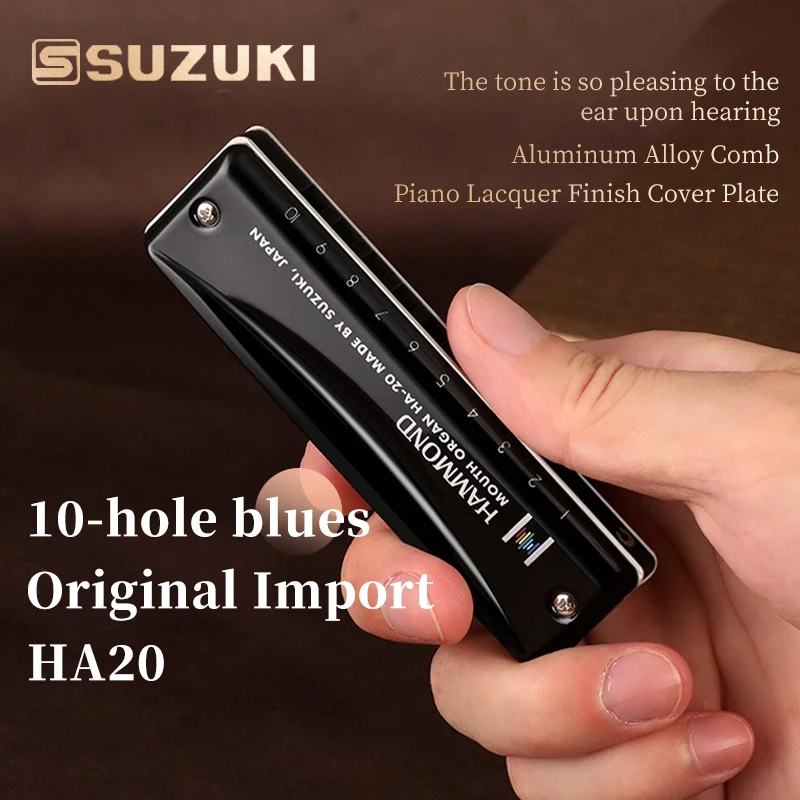 SUZUKI HA20 Harmonica, Diatonic Blues Harmonica Key of C, Blues Harp Mouth Organ Harmonica 10 Holes Hard Shell Carrying Case