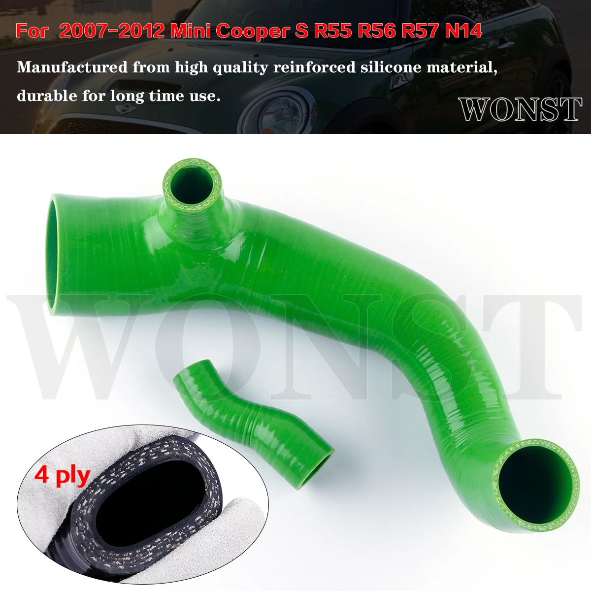 

For 2007-2012 Mini Cooper S R55 R56 R57 N14 Green Silicone Induction Intake Hoses
