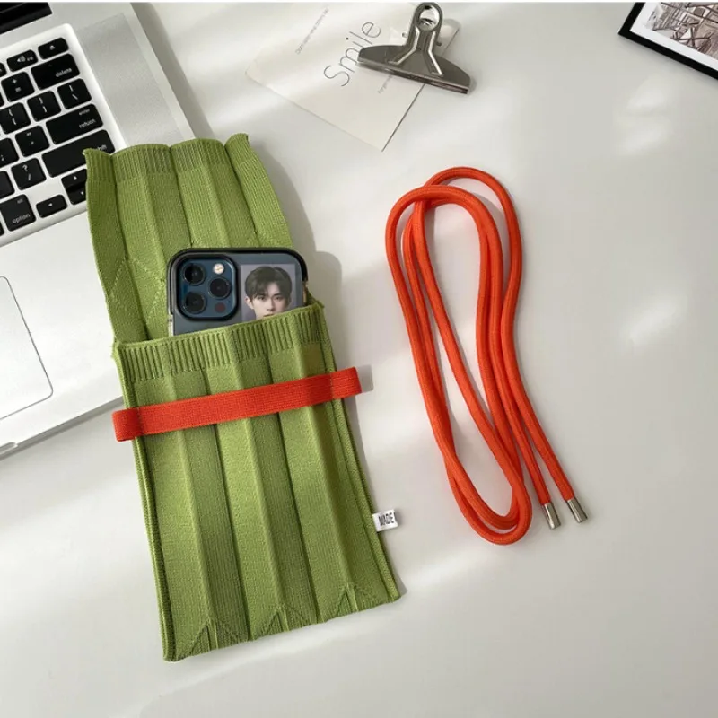 أجهزة صغيرة مطوي رسول حقائب كتف موضة الحياكة حقائب كروسبودي صغيرة السيدات طوي الأشرطة الطويلة المحافظ الهاتف المحمول #3