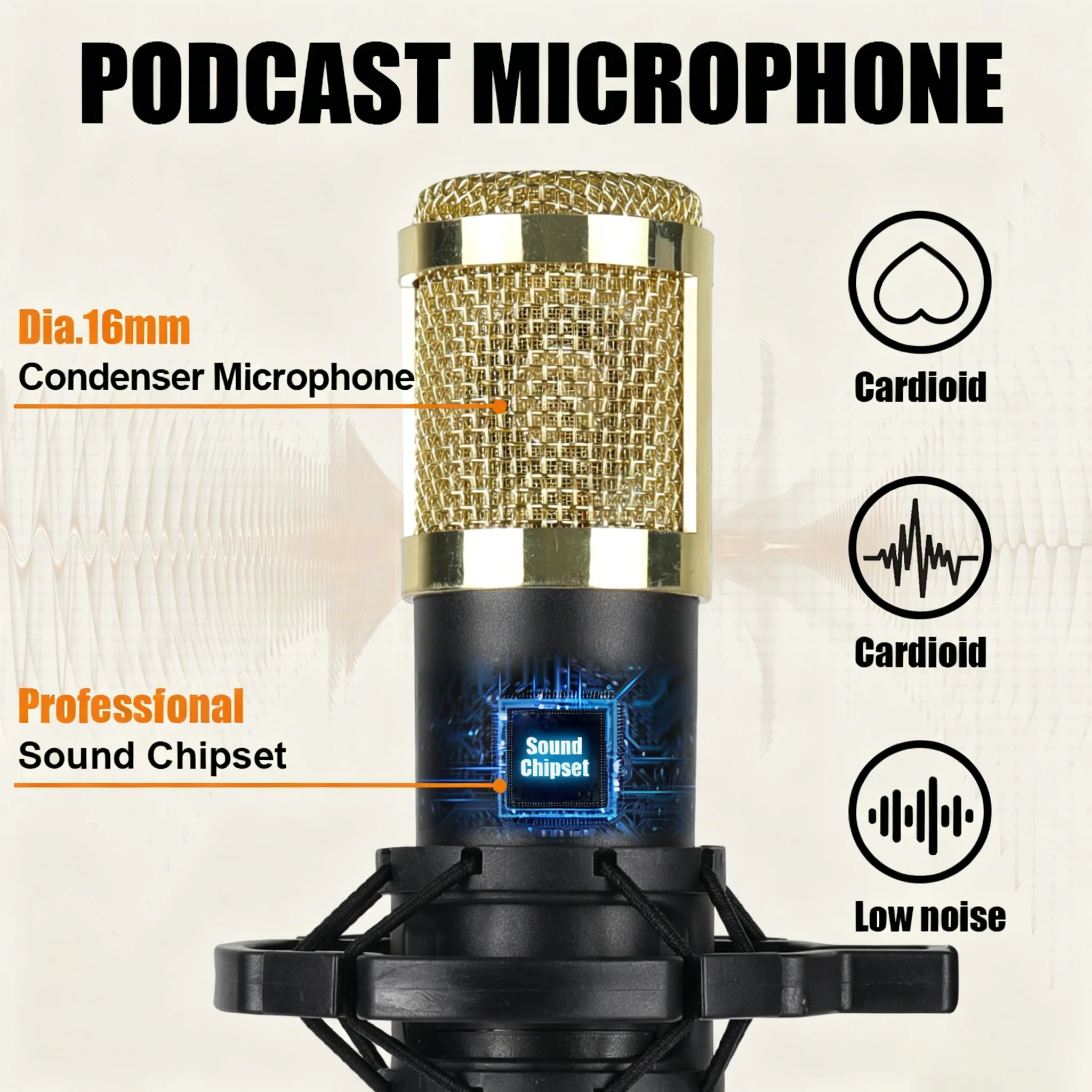 Podcast Equipment Bundle, BM800 Podcast Usb Rechargeable Microphone Bundle with V8s Voice Changer, Condenser Microphone Recording Studio Package for Podcasting Live Streaming Singing