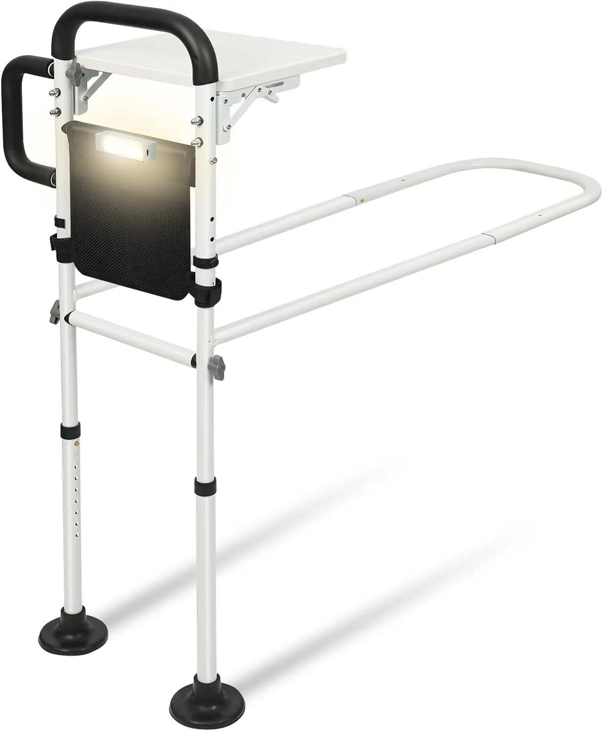 Foldable Bed Rail with Table, Sensor Light & Adjustable Height for Elderly Safety