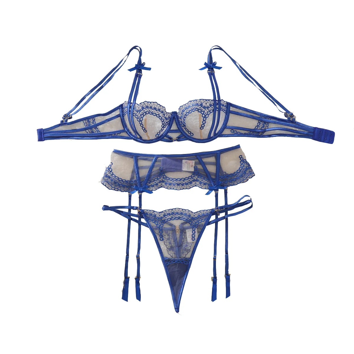 Lingerie Thongs Women's Underwear Set Woman 2 Pieces Fancy Lace Transparent Bra Erotic Pushup Sexy Fine Intimate