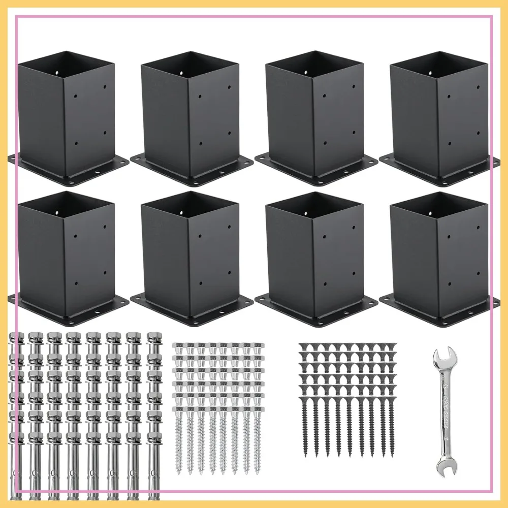 

4x4 Post Base 8 Pcs, 3.6x3.6 Inner Size Post Anchors, 13GA Thick Solid Steel, Black Powder Coated Deck Post Brackets Support