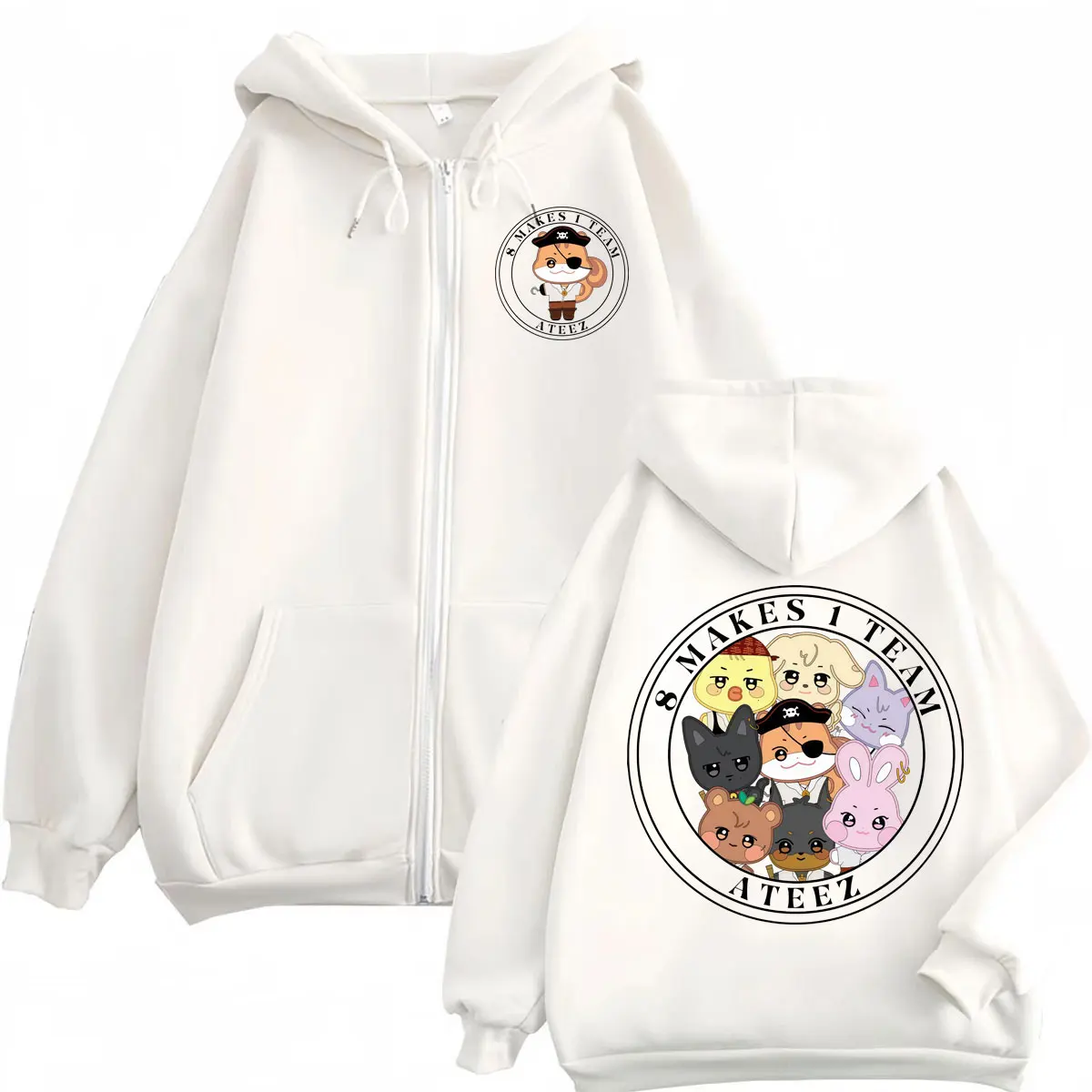 

Kpop ATEEZ Cartoon Zipper Hoodies Fashion Hip Hop Zip Up Sweatshirts Men Women Clothing High Quality Fleece Pullovers Streetwear