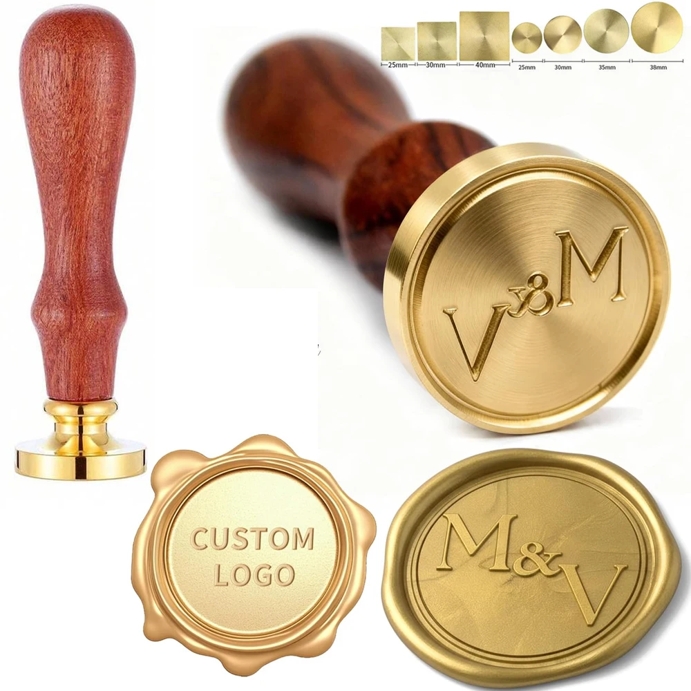 Custom Brass Wax Seal Stamp Own Personalized Logo Sealing Wax Stamp with 2 Initials for DIY Wedding Invitation&Letters Wax Seal