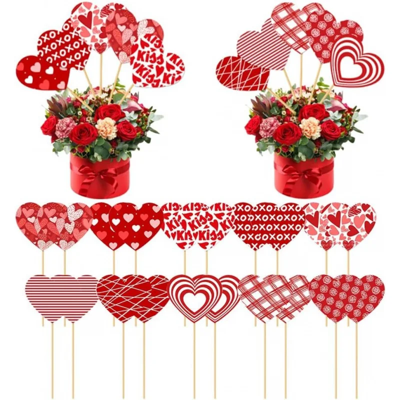 15 Uds. De selecciones decorativas para el Día de San Valentín, bonitos selecciones de corazones de papel para el hogar, relleno de jarrón, decoración romántica de granja, suministros para fiestas