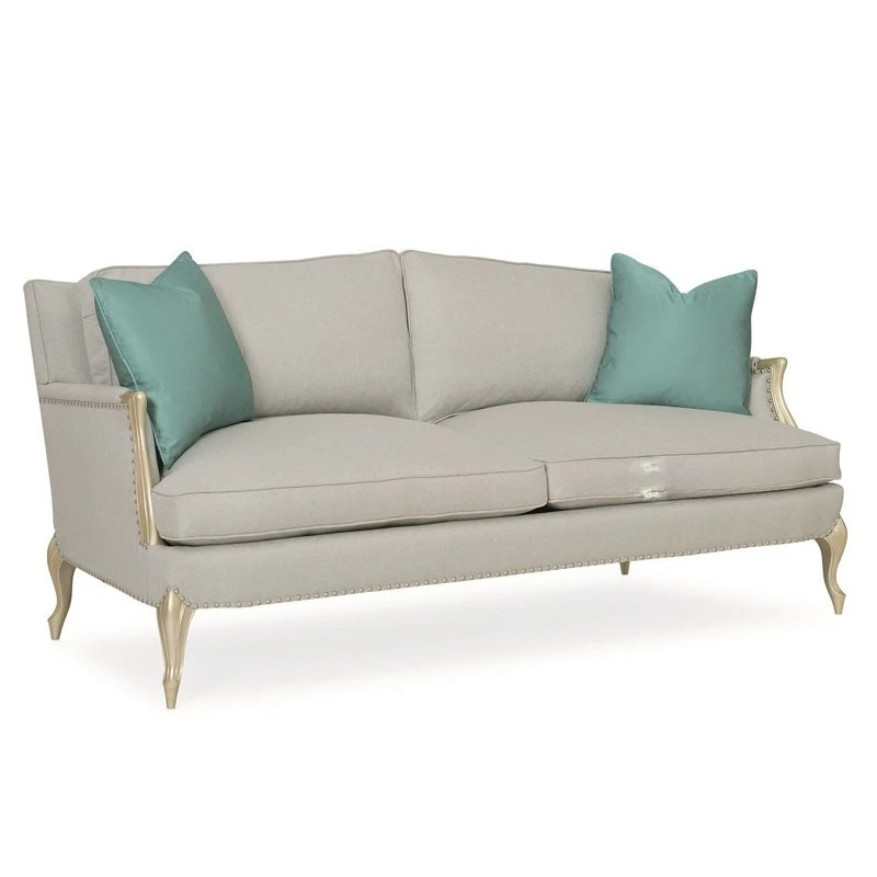 French light luxury solid wood sofa fabric American champagne gold three-person sofa small apartment European studio retro 3