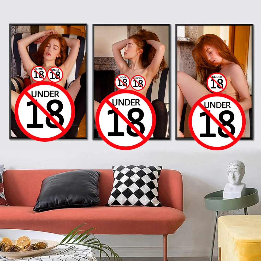 Unframed Canvas Paintings Nude Redhead Girl Posters Sexy Adult Model Wall Art Prints Picture for Bedroom Bathroom Home Decor