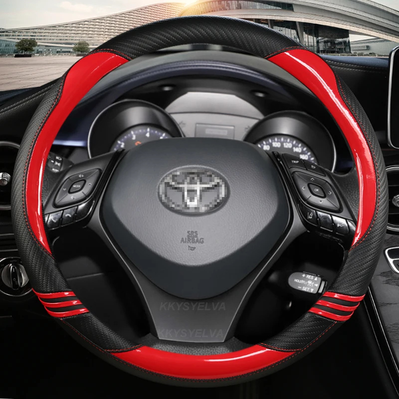 Carbon Fiber Leather Sport Car Steering Wheel Cover For Toyota C-HR CHR 2017 2020 2021 2022 Izoa 2018 2019 2021 Auto Accessories