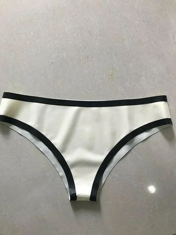 100% Latex Rubber Weißes Dreieck Höschen Shorts Dekoratives Schwarz Cosplay,Masquerade