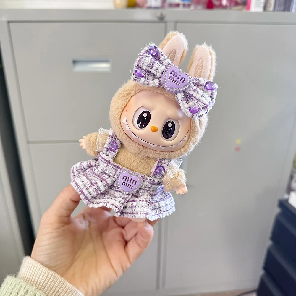 17cm Labubu V1 V2 Idol Dolls Cute Mini Plush Doll'S Clothes Korea Kpop Exo Idol Dolls DIY Accessories Pink Purple Skirt Gifts