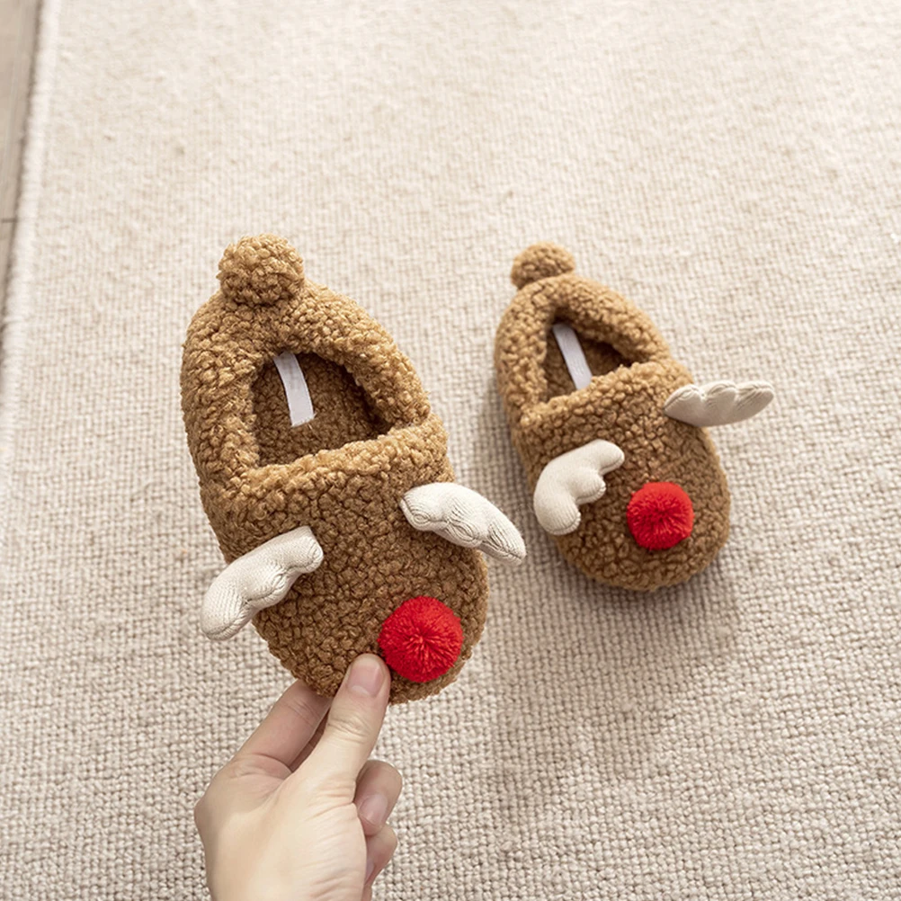 

1 Pair Warm-Keeping Slippers Anti-Skid Sole Indoor Slipper For Women Winter Bedroom Household Slipper Christmas Elk Shaped Soft