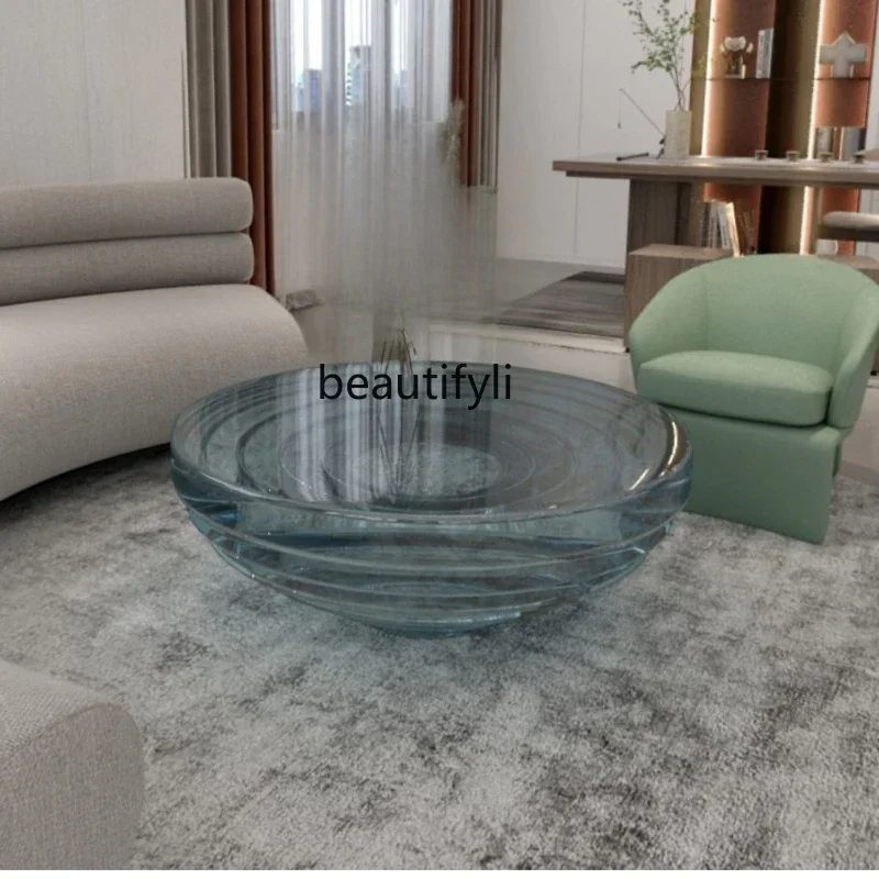 

Light luxury creative resin transparent coffee table round living room soft decoration handicraft floor ornament