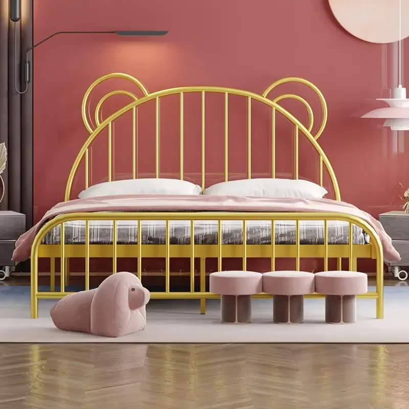 Nordic Modern Simple Light Luxury Wrought Iron Bed with Auspicious Cloud Pattern Single Double Size 1.2m 1.5m 1.8m