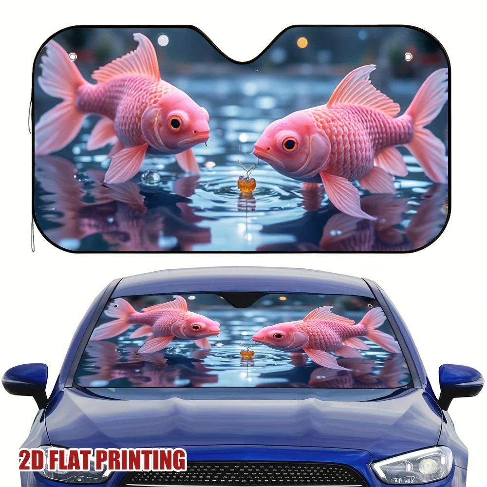 Pare-soleil de voiture Piscis Bliss, avec impression plate 2D, Design de poisson Koi rose vif, réduit l'éblouissement et maintient la cabine fraîche, parfait F, 1 pièce