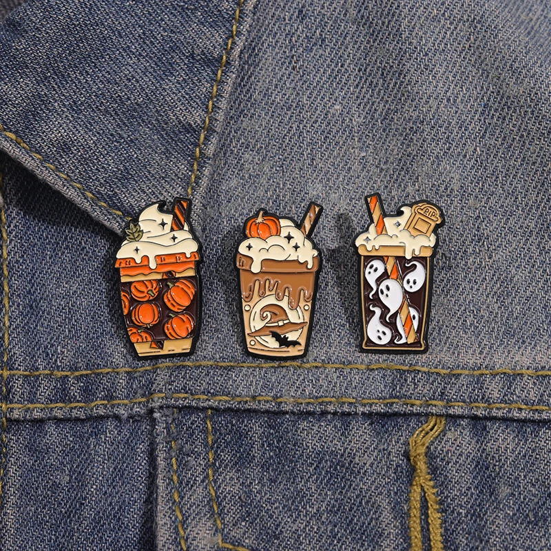 Halloween Ghost Ice Cream Enamel Pins Custom Pumpkin Tombstone Witch Brooches Lapel Badges Clothes Punk Jewelry Gift for Friends