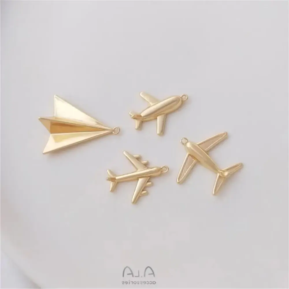 14K gold three-dimensional aircraft pendant paper aircraft pendant handmade DIY bracelet necklace jewelry fashion pendant