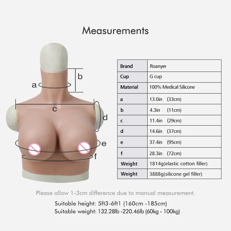 Roanyer Silicone G Cup Breast Forms for Crossdresser Crossgender Costumes Realistic Fake Boobs Artificial Man’s Chest Hentai