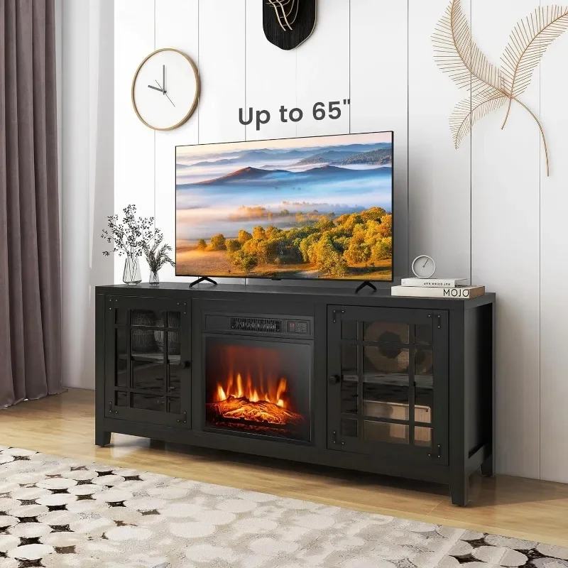 Electric Fireplace TV Stand for TVs up to 65-inch, 18-inch Fireplace Entertainment Center with Remote Control, Thermostat