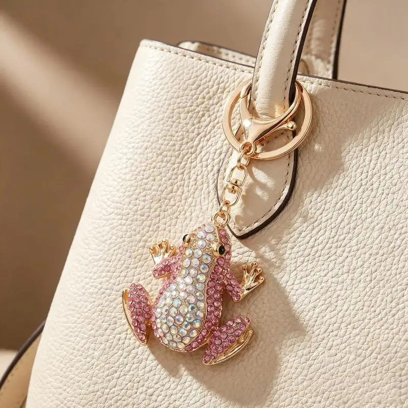 1 Stück Unisex 5-Farben-Strass-Tier-Schlüsselanhänger, Niedlicher Kronen-Frosch-Schlüsselanhänger für Frauen, Modische Geschenke – Detail 4