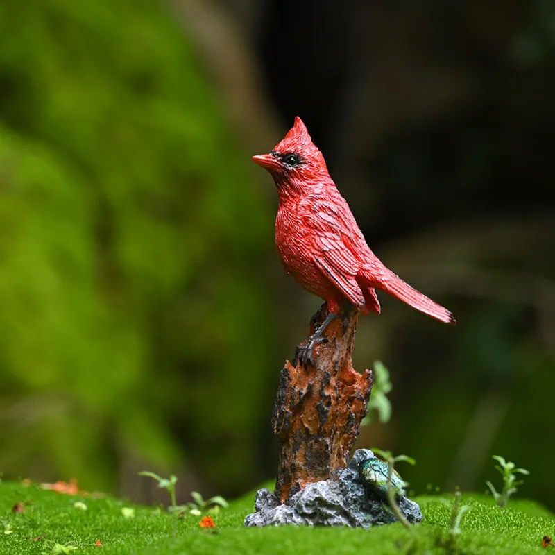 Realistic Red Cardinal Bird Perched On Branch Figurine Fairy Garden Bonsai Rockery Micro Landscape Yard Ornament Great Gift For