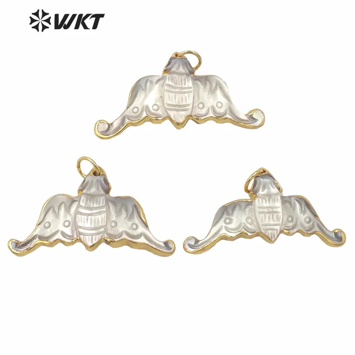 WT-JP212 Amazing Hand Make Carved White Eagle Pendant Women Trendy Double Loops Shell  In Gold DIY Crafts