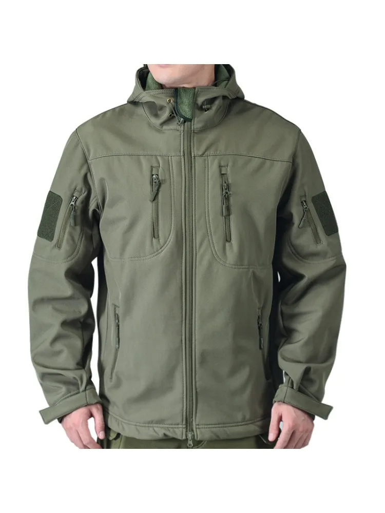 Ulepszona Taktyczna Kurtka Softshell Męska Jesienno-Zimowa Ciepła Kurtka Polarowa z Kapturem Wodoodporna Kurtka Outdoorowa na Wędrówki Kombinezon Wspinaczkowy — 2