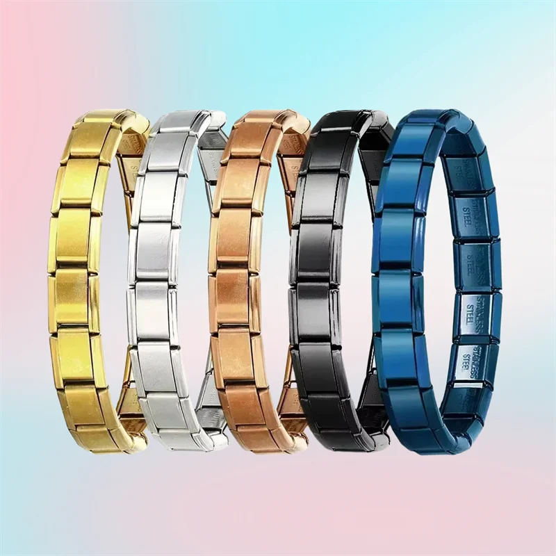 9MM Charm 18 Section Standard Stainless Steel Detachable Italian Module Elastic Bracelet Multi Color and Multi Style Wholesale