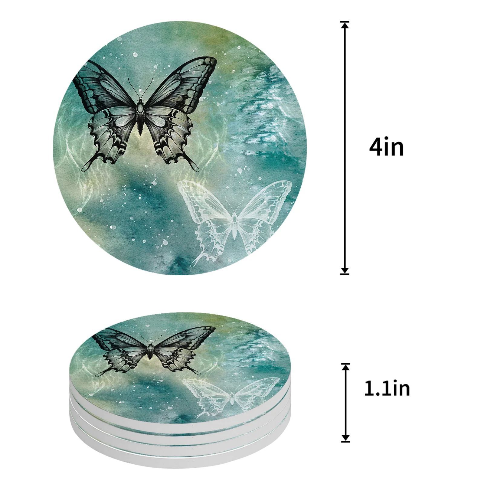 Butterfly Dots Gradient Round Coaster Coffee Table Mats Kitchen Accessories Absorbent Ceramic Coasters