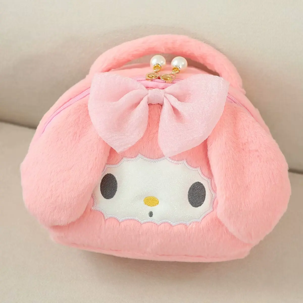 Sanrio Cute Cosmetic Bag Kuromi My Melody Plush Bag Lovely Anime Pochacco Cinnamoroll Girl Handbag Large Capacity