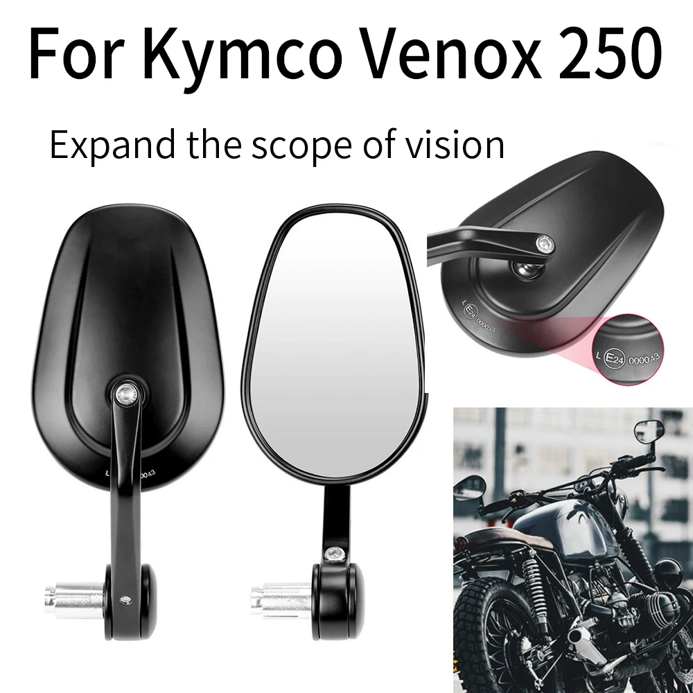 Зеркала заднего вида для мотоцикла Kymco Venox 250 Cruiser, боковые зеркала на руль, овальные, широкоугольные, регулируемые, из алюминиевого сплава