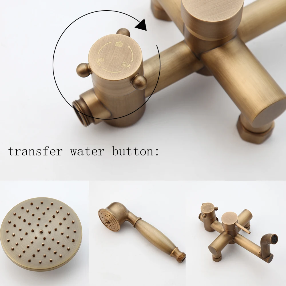 Imagem -04 - Zappo-antique Brass Bathroom Shower Faucets Rainfall Shower Head Banheira Giratória Mixer Tap Wall Mounted System