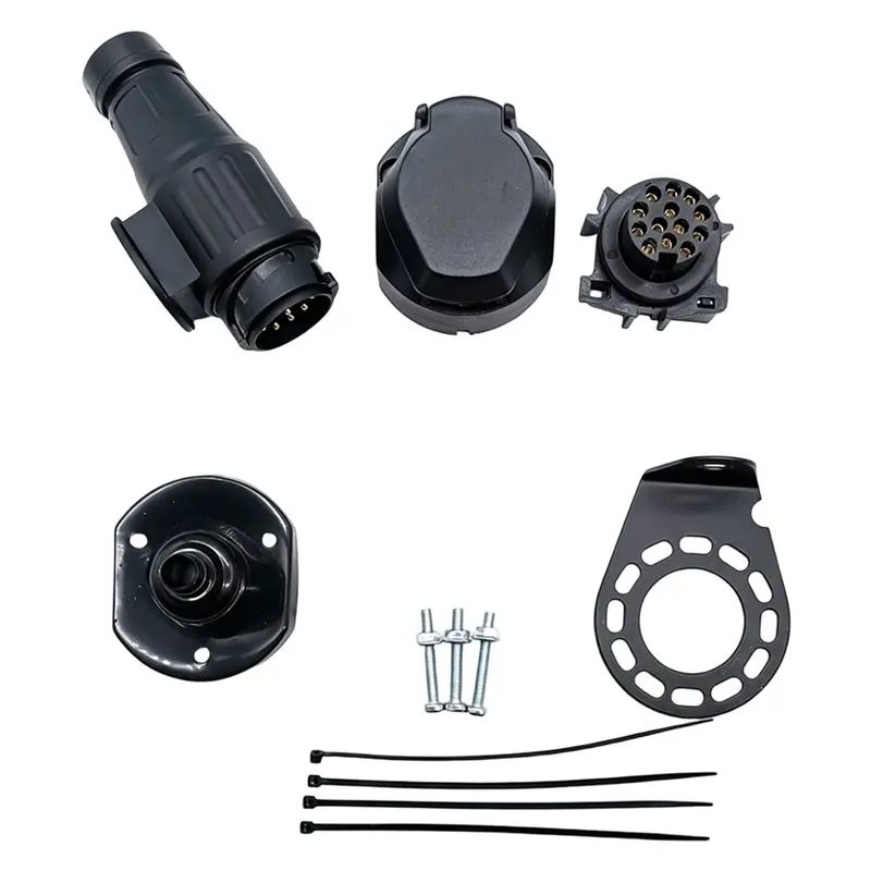 Trailer Electrical Connector-Complete Kit Of 13-Pin Trailer Plug And Socket(Bracket And Cable Ties) For Trailers