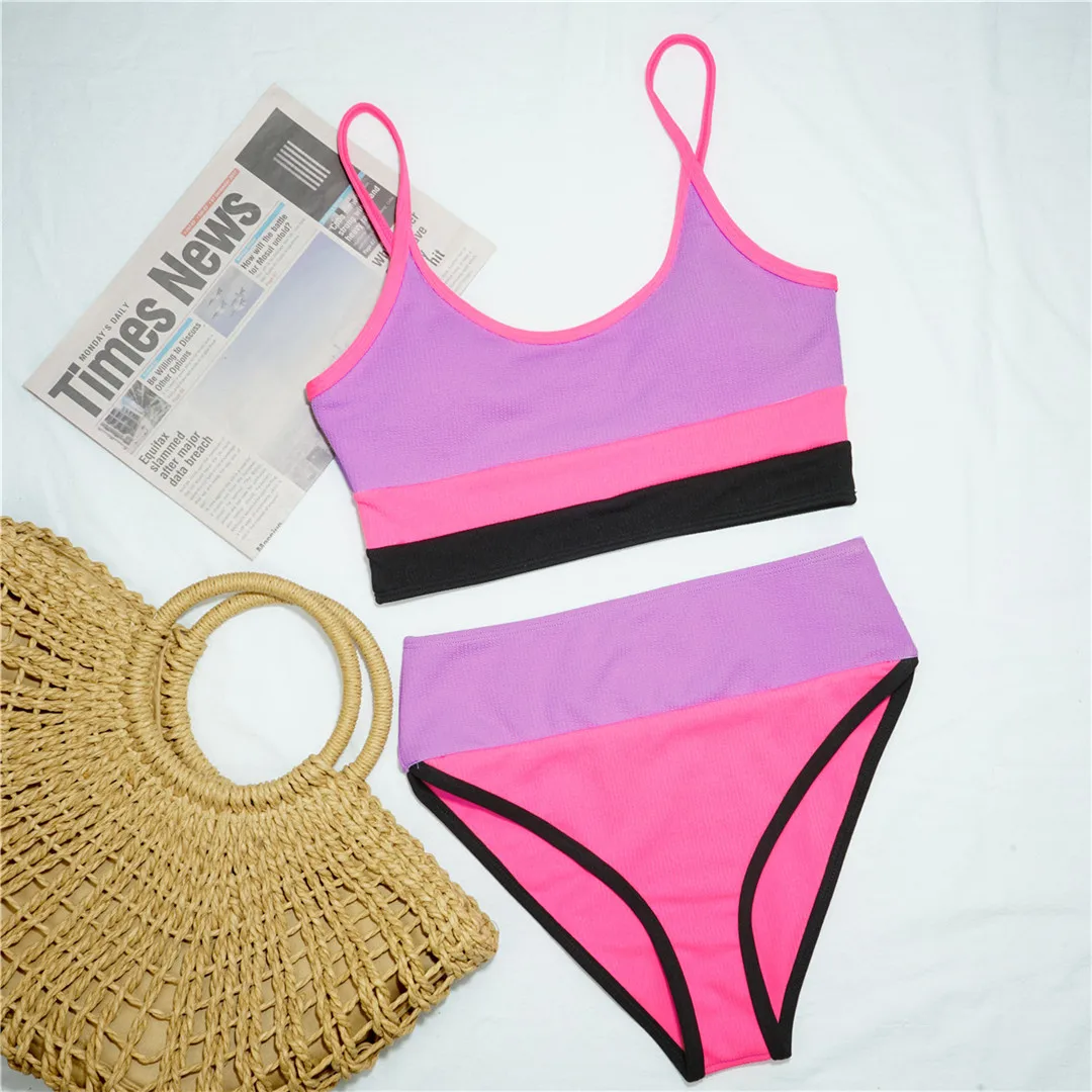 Neuer gerippter, zweiteiliger Damen-Bikini mit hoher Taille, Badeanzug, zweiteiliges Bikini-Set, Badebekleidung, Damen-Badeanzug V2238 – Detail 31