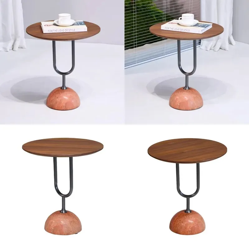 Nordic Simple Side Table Hemispherical Marble Base Wooden Top Living Room Coffee Table Bedroom Hotel Small End Table