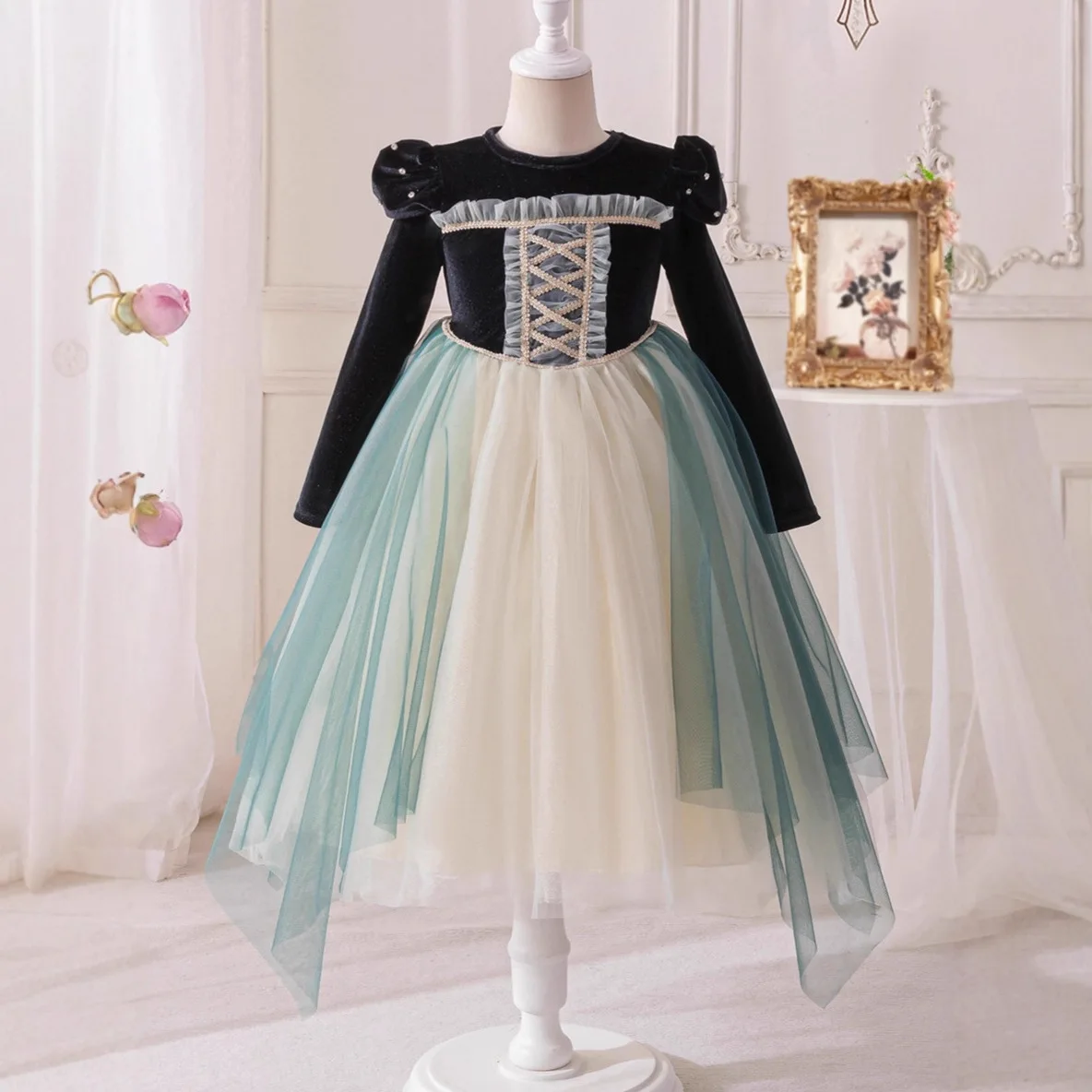 

Платье принцессы для маленьких девочек от 3 до 8 лет, одежда для малышей, бархатное платье-пачка с длинными рукавами, элегантный клубный наряд для дня рождения