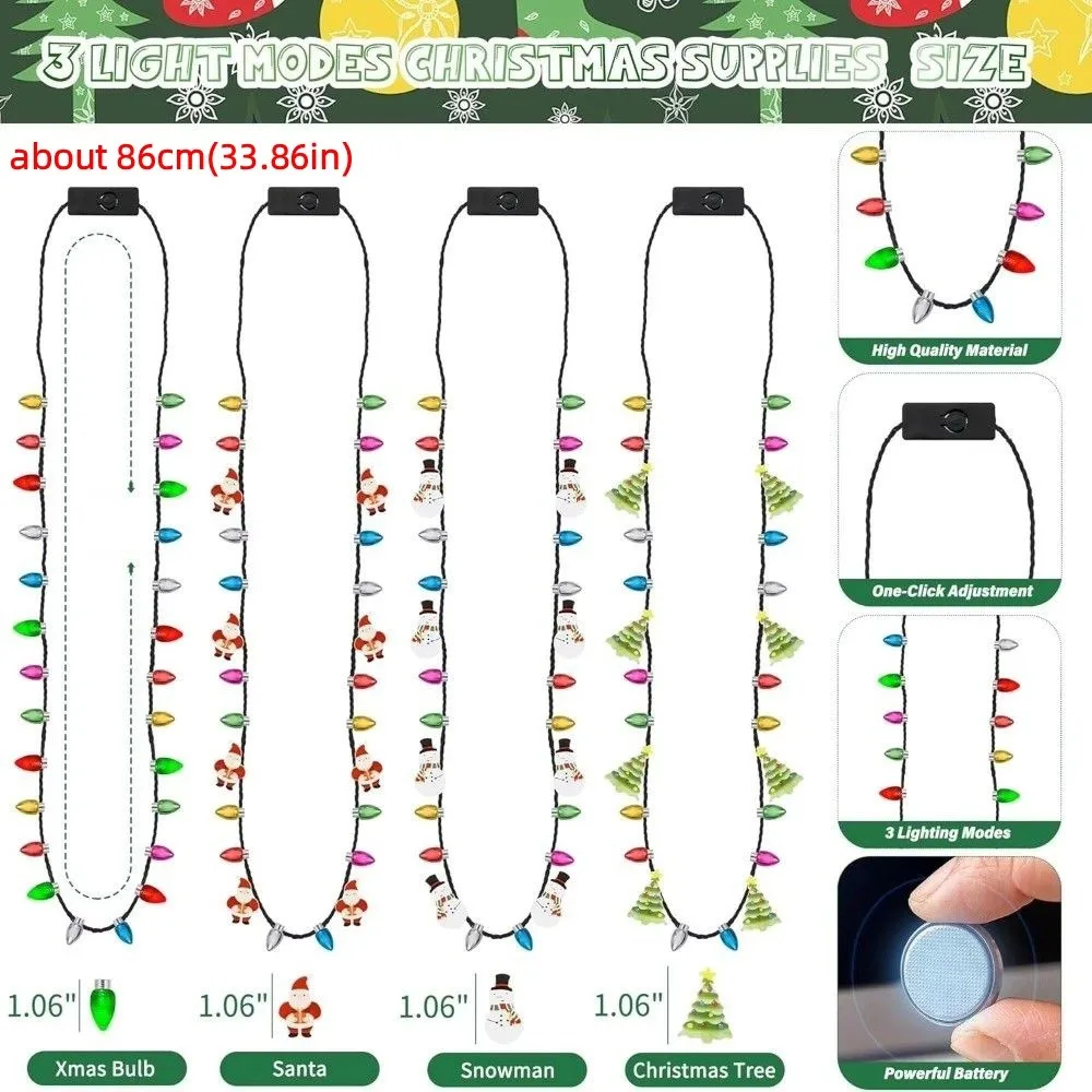 Novelty LED Light Up Christmas Necklace Lightweight Creative Glowing Xmas Necklace Cartoon Funny Light Bulb Necklace New Year view 6