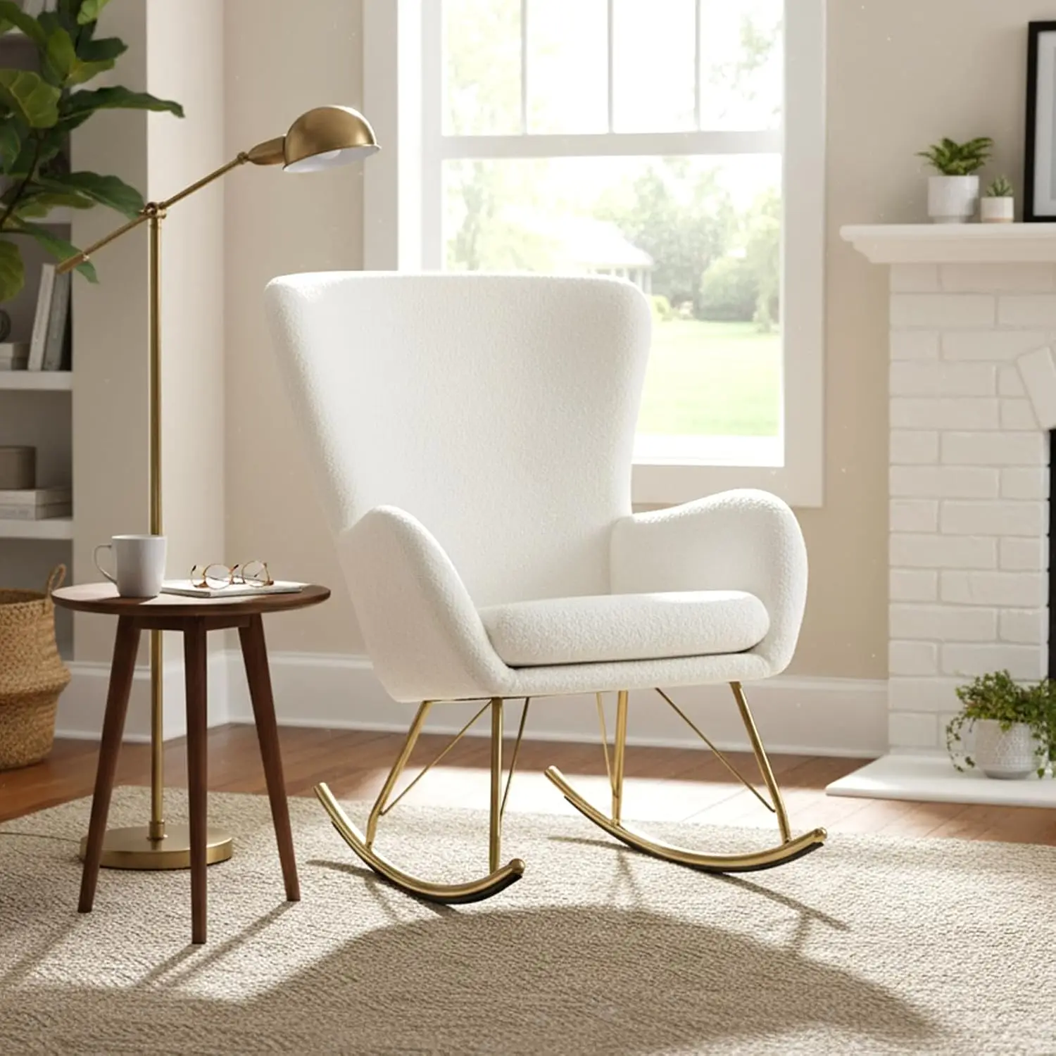 Nursery Glider Rocker w/Curved Backrest & Armrests, Detachable Cushion, Metal Legs, Accent Chair for Living Room Bedroom, Custom