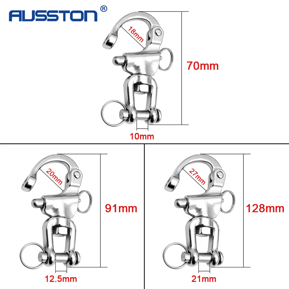 Swivel Snap Shackle 316 Stainless Steel Quick Connect Shackle Heavy Duty Snap Hook for Marine Sailboat Spinnaker Halyard Sailing