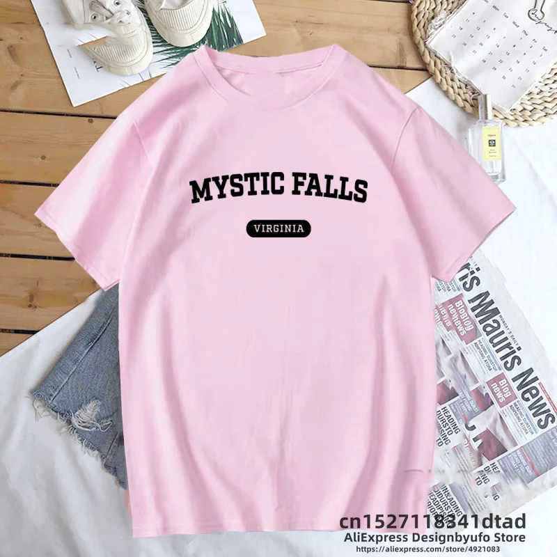 Mystic Falls Virginia T-shirt The Vampire Diaries Tshirt Woman  Short Sleeve Tee Shirt Vintage Summer Clothing for Woman