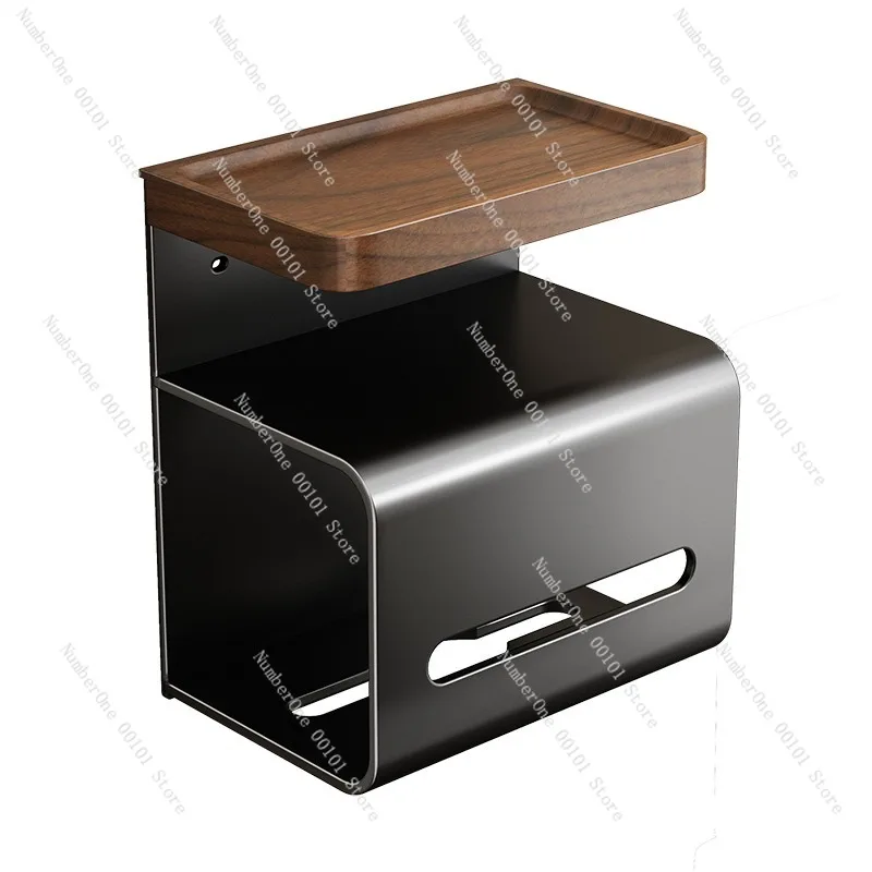 

Walnut Wood Toilet Paper Box, Wall-Mounted Tissue Holder for Bathroom, Non-Perforating Washroom Tissue Box