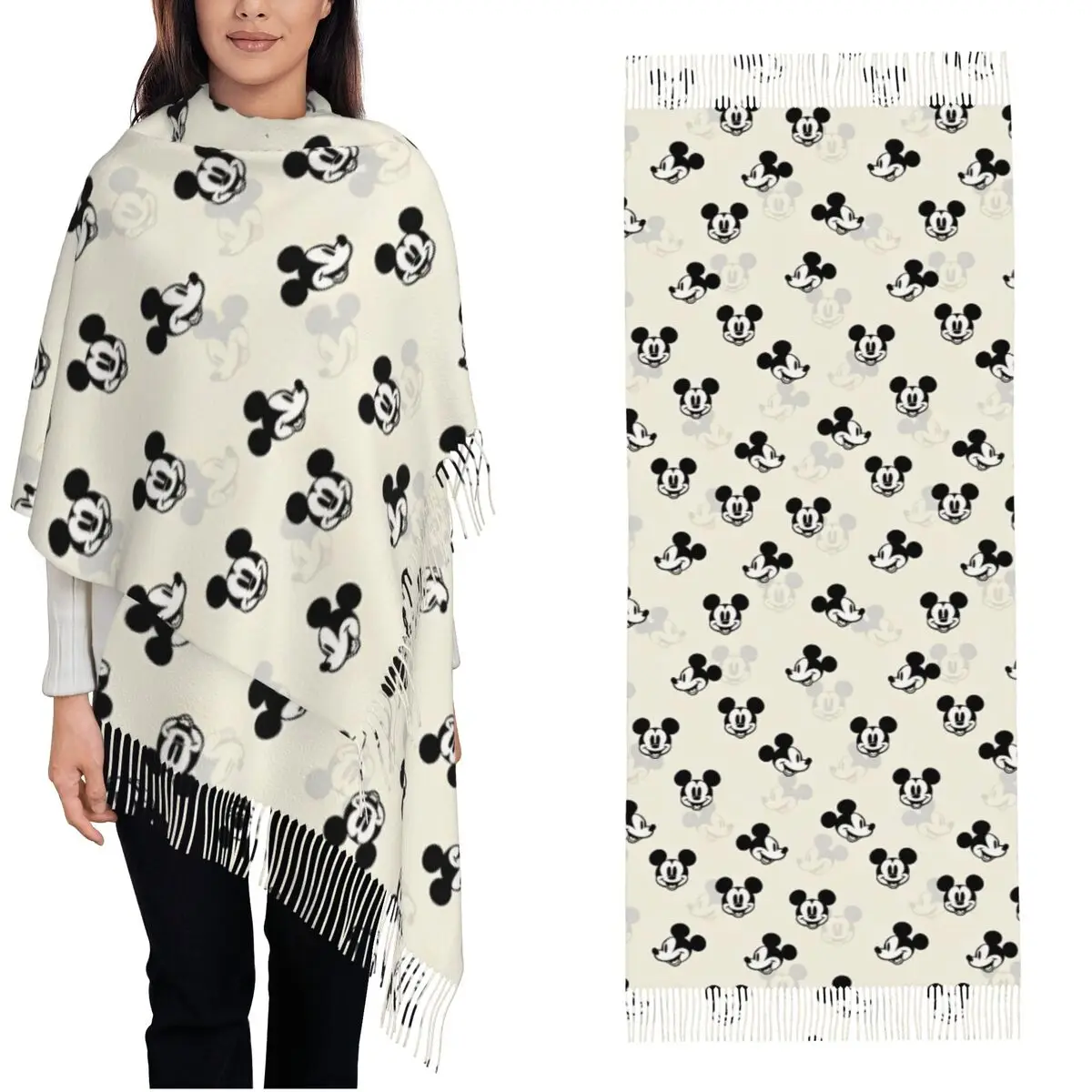 Mickey Mouse Head Shawls Wraps Women Warm Large Long Scarf Neckerchief Shawl Scarves