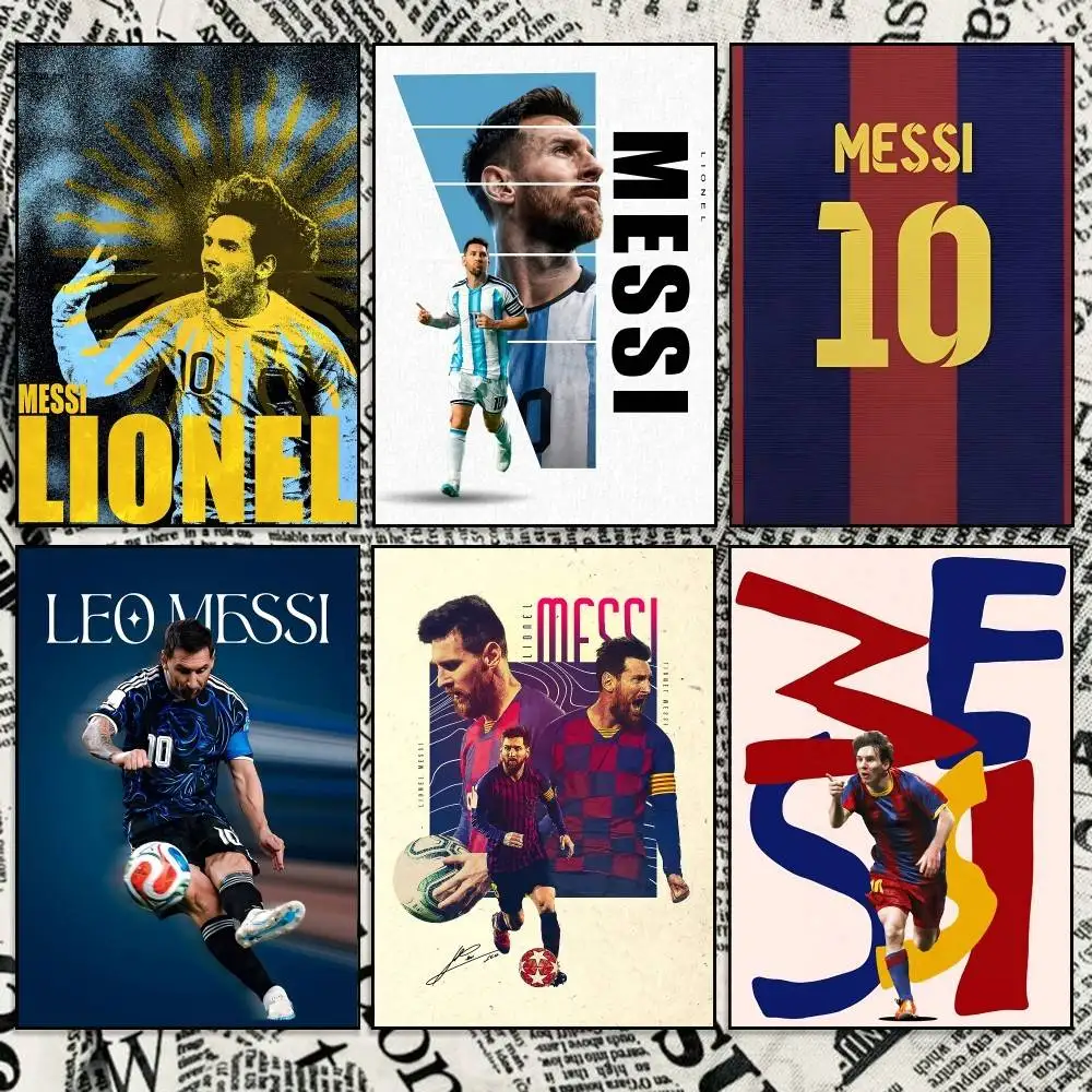 GOAT-Leo Messi-10 Artistic  Poster Self-adhesive Waterproof Paper Sticker Coffee House Bar Room Wall Decor