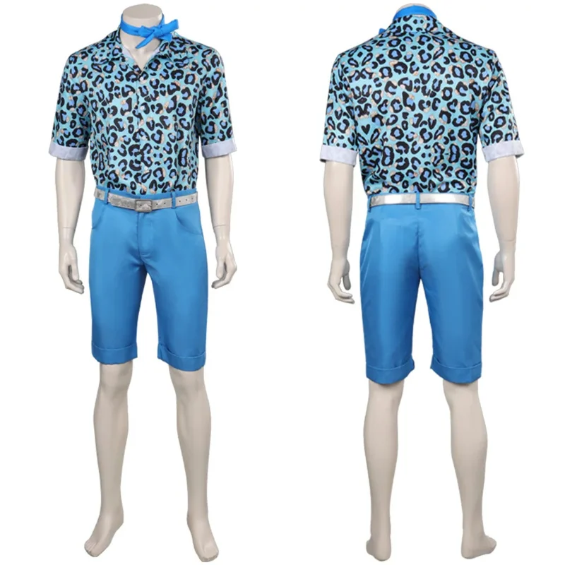 Boyfriend Ken Cosplay Fantasy 2023 Movie Barbei Disguise Costume Adult Men Roleplay Outfits Short Sleeve Shirt Blue Half Pants