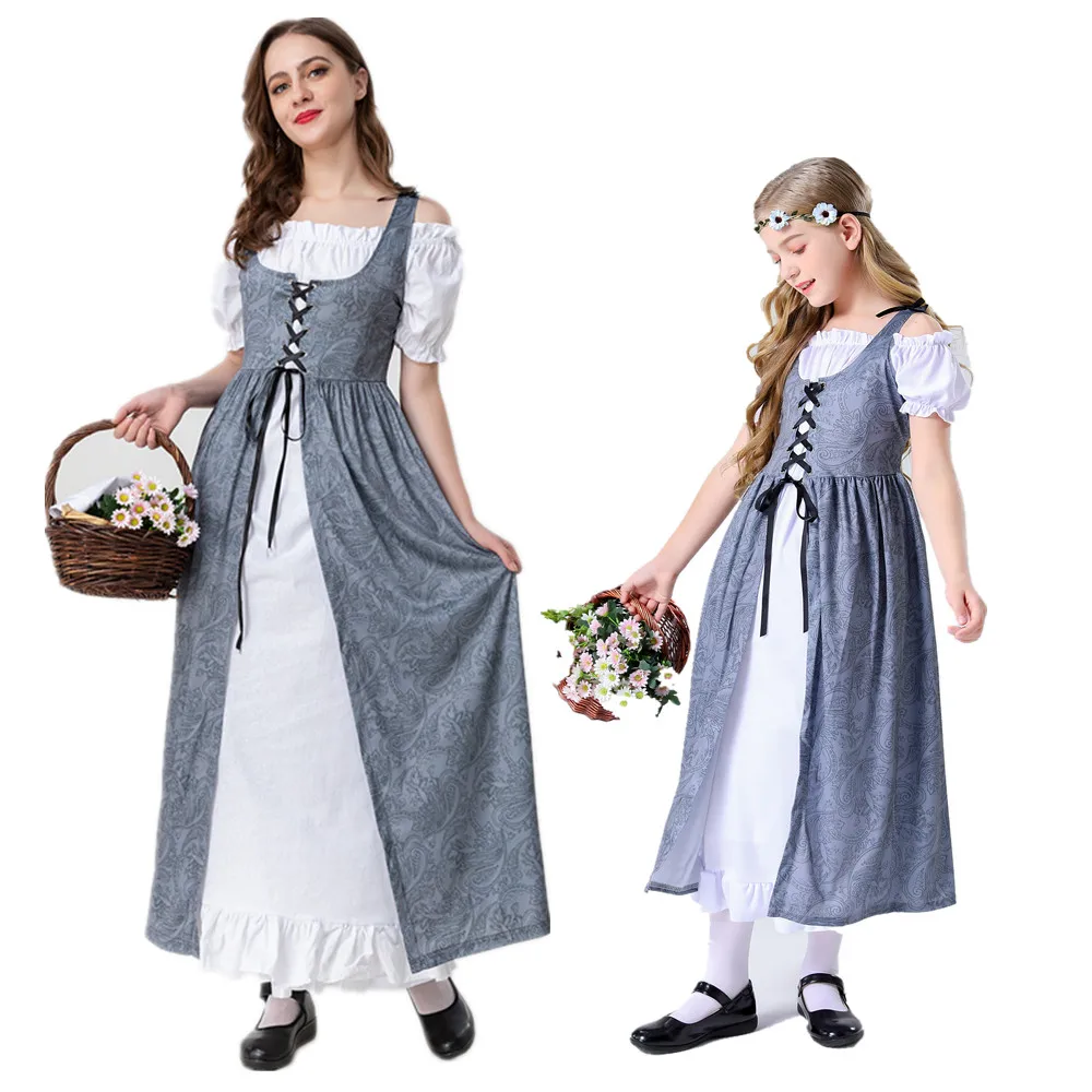 

Halloween Medieval Renaissance Queen Dress Germany Oktoberfest France Beer Maid Wench Parent-child Cosplay Costume