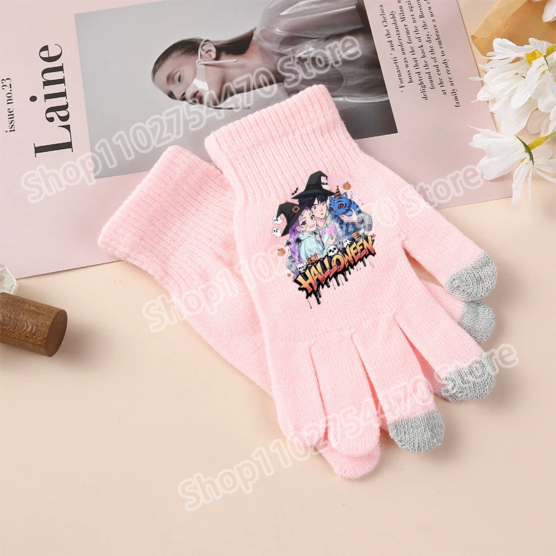 KPop شيطان الصيادين لطيف قفازات الأطفال الكبار شاشة قفاز الفتيات في الهواء الطلق شتاء دافئ اكسسوارات موضة هدايا عيد ميلاد الاطفال