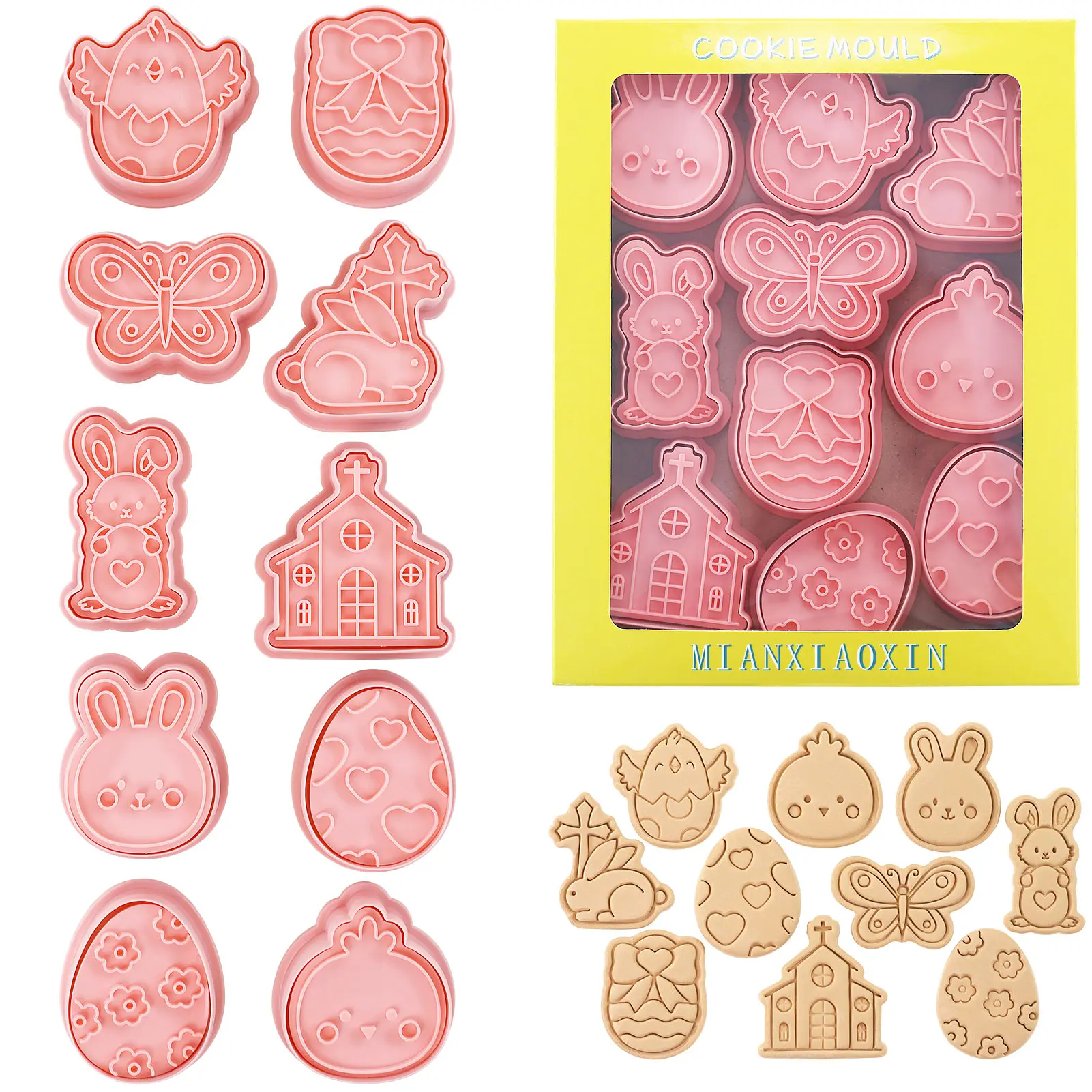 10 Pcs Mini Easter Cookie Cutters 3D Pressed Easter Bunny Chicken Eggs Butterfly Shaped Biscuit Mold for Easter Biscuit Baking