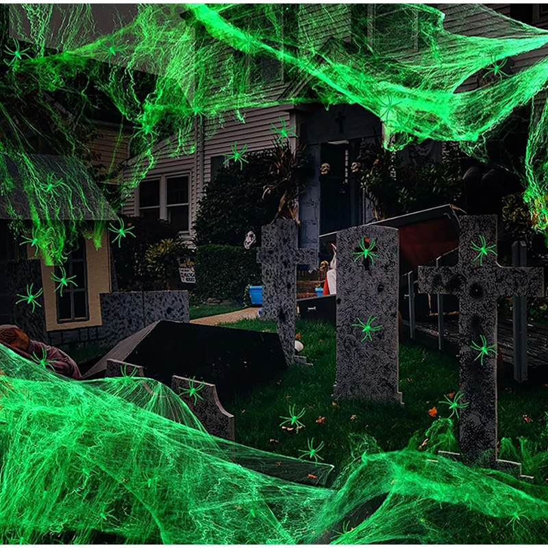 Mini künstliche Spinnennetz Halloween Dekoration gruselige Party Szene Requisiten leuchtende Spinne Baumwolle dehnbare Spinnennetz Horror Home Decor